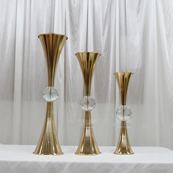 15 шт.) Свадебная ваза для цветов из золотистого металла в новом стиле, подставка для цветов для центральной части стола qq257