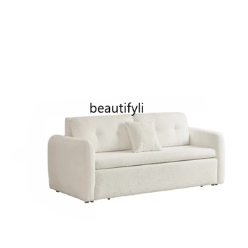 Раскладной диван-кровать двойного назначения, кремовый диван из овечьей шерсти, простой белый выдвижной диван