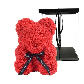 Подарок на День Святого Валентина, мишка из розы 25 см в коробке, искусственные цветы, Плюшевый мишка, подарки для мамы, подруги, Годовщины свадьбы, Дня рождения