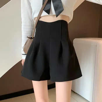 Черные женские шорты с высокой талией, широкие короткие брюки для женщин, сексуальный Корейский стиль, модная горячая одежда, Новый дизайн Z243
