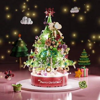 НОВАЯ Рождественская елка, цветок, Романтическая музыкальная шкатулка, модель с подсветкой, строительный блок, сборка своими руками, Игрушки для домашнего декора, подарки для детей