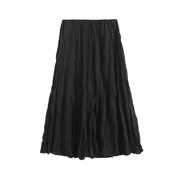 2023 Летняя новая женская юбка с высокой талией, французский темперамент, Простая черная плиссированная универсальная длинная юбка