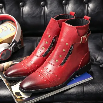 Красные Модные Мужские Ботинки С пряжкой и ремешком Из Градиентной Кожи, Мужские Ботинки 