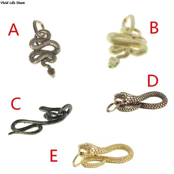 1 шт. брелок ручной работы в различных стилях, латунный металлический брелок в форме змеи, модное кольцо для ключей с животными, подвеска для сумочки.
