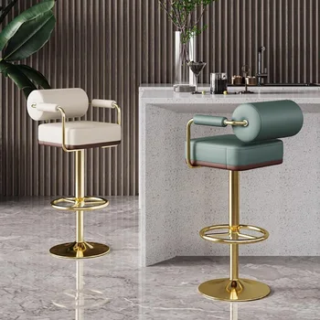 Барный стул из золотистого металла Телескопический Современный Роскошный Барный стул из высококачественной кожи Nordic Banqueta Alta Para Cozinha Мебель для дома