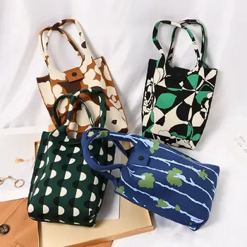 Женская вязаная сумочка ручной работы, мини-сумка на запястье с узлом, японская повседневная цветная сумка, студенческие сумки для покупок многоразового использования