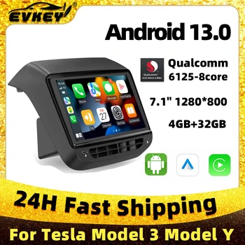 EVKEY 7,1-дюймовая Задняя Экранная Панель Для Model 3 Model Y Tesla Android 13 QCM6125 Управление Кондиционером IPS Мультимедийный Плеер