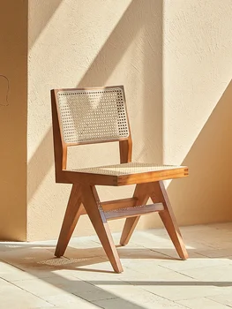 Роскошное дизайнерское кресло из ротанга в скандинавском стиле в стиле ретро из массива дерева, японский обеденный стул