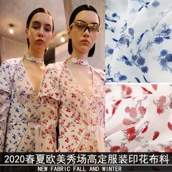2020 новая весенне-летняя модная одежда с цифровой печатью из серебристого полиэстера, шифона, юбки в мелкий красный цветок, модные ткани для одежды