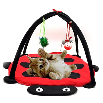 Интерактивная игровая площадка для кошек Флисовый коврик для кошек с подвесными игрушками-мячиками для животных Складная конструкция для упражнений котенка во время сна