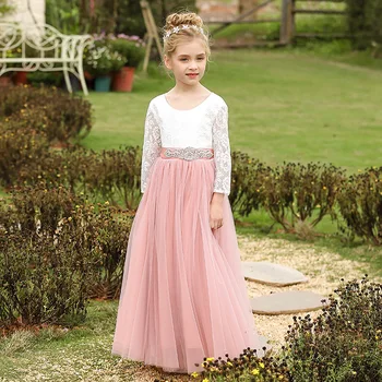 Детское платье для девочек, розовое кружевное платье в цветочек с открытой спиной Bu10192