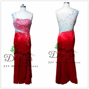 Настоящее сшитое на заказ Красное арабское вечернее платье с одним рукавом, украшенное кристаллами, расшитое бисером, асимметричные женские платья для официальных случаев, дешевые