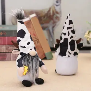 Плюшевая кукла в коровьей тематике, Очаровательная корова-гном, плюшевые украшения для домашнего декора на ферме, черно-белые куклы крупного рогатого скота с рисунком, безликие
