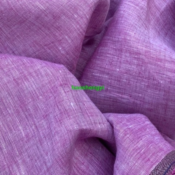 Высококачественная импортная двухцветная ткань для одежды из чистого льна, окрашенная в пурпурно-красный цвет.