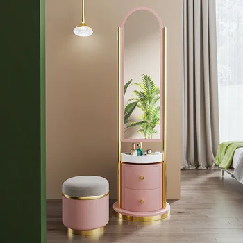 Итальянское легкое роскошное зеркало для одежды, встроенный шкаф для хранения, многофункциональная вешалка для одежды, розовый комод для спальни