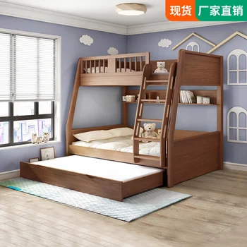 Двухъярусная кровать, маленькая квартира для взрослых, детская кровать для матери, массив дерева, двухэтажная многофункциональная комбинация для взрослых