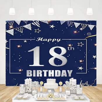 Украшение фона с 18-м днем рождения для мальчиков и девочек 18 лет, темно-синий серебристо-белый фон воздушного шара, баннер