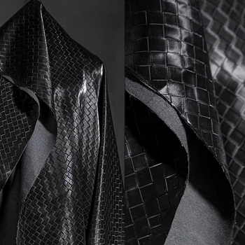 Черная клетчатая тканая кожа жесткая светоотражающая толстая сумка ручной работы DIY cap coat креативная дизайнерская ткань для одежды