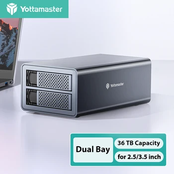 Внешний корпус жесткого диска Yottamaster RAID с 2 отсеками для 2,5-дюймовых и 3,5-дюймовых жестких дисков SATA, USB 3.0 RAID-корпус емкостью 36 ТБ