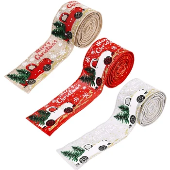 креативная рождественская лента с принтом автомобильной елки длиной 5 м для Рождественской елки для дома, лента для упаковки декоративных подарков, лента из льняной ткани