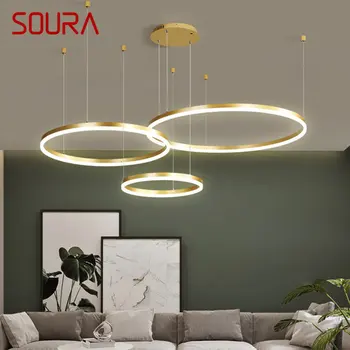 Подвесной светильник SOURA Nordic, люстры, 3 кольца, креативный светодиодный золотой декор для дома, гостиной, спальни, винтажный