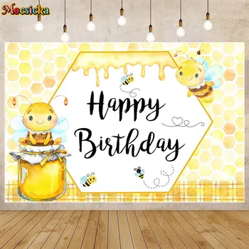 Mocsicka Sweet Little Bee Фотофоны с Днем рождения, Баночка меда, желтый фон в виде пчелиных сот, украшение для фотосессии