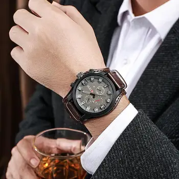 Ретро Мужские часы Классические роскошные деловые кварцевые часы с кожаным ремешком Модный кожаный ремешок с большим циферблатом Носить чрезвычайно удобно