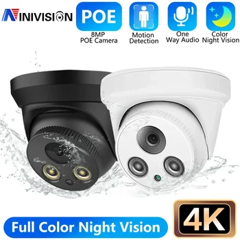 IP-камера 4K ColorVu Color Night 8MP Встроенный микрофон PoE Security CCTV Black Bullet С Обнаружением Движения Камеры Видеонаблюдения