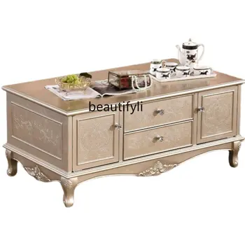 Европейский стиль, Новый классический шкаф для телевизора и чайный столик, напольный шкаф для гостиной класса люкс во французском стиле, шкафчик цвета американского шампанского