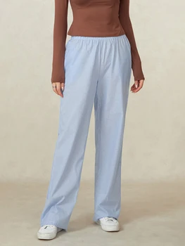 Женские пижамные брюки Y2k в полоску с высокой талией, повседневные пижамные брюки с прямыми штанинами, брюки с эластичной резинкой на талии