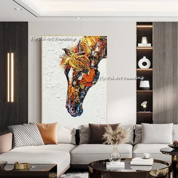Абстрактная лошадь, 100% Картины маслом ручной работы на холсте, стена с животными, Большие картины с изображением Стоящей лошади Для современного украшения дома