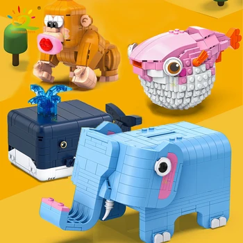 MOC Tumbler Рыба фугу Строительные блоки сделай САМ Ящик для хранения слона Кита Креативная модель кирпича Идеальная Городская игрушка для друга детей