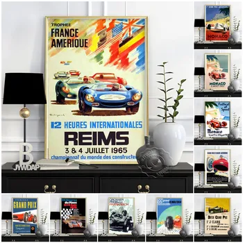 Репринтный Плакат Гонок, Наклейки На стены Гран-при Франции Монако Швеции Нидерландов, 24-Минутная Автогравюра Ле-Мана, Винтажное Искусство Гонок,
