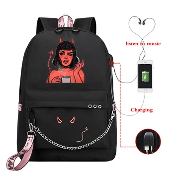 Demon Girl Kawaii, женский школьный рюкзак с USB-портом, женские сумки на плечо, школьный рюкзак Большой емкости, Дорожный рюкзак