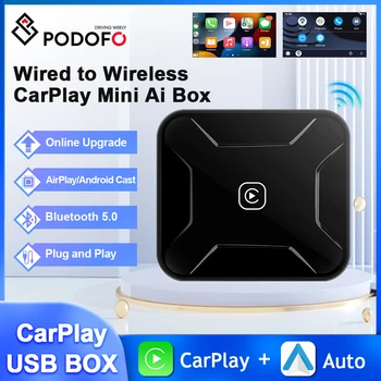 Podofo Wireless Carplay AI Box Carplay Dongle Android Auto Bluetooth Адаптер 4в1 Android Cast Airplay Для Audi Mazda Toyota