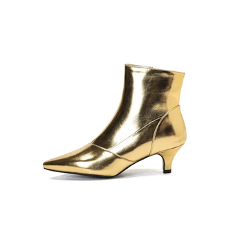 QPLYXCO Zapatos De Mujer/ Ботильоны из Лакированной Кожи; Женская Осенне-зимняя обувь на молнии Золотистого цвета На Высоком каблуке В готическом стиле; Большие Размеры 32-48 13-12