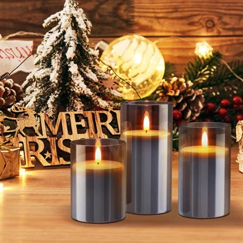 1 комплект беспламенных свечей Рождественское стекло с дистанционными свечами Светодиодные свечи Рождественские свечи Аккумулятор (серый)