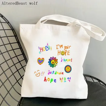 Женская холщовая сумка через плечо Jhope Rainbow Сумки для покупок на заказ Студенческая сумка для книг Harajuku Сумки для покупок Tote для девочек