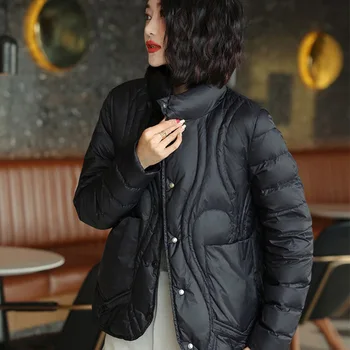 Зимняя модная новая пуховая куртка 2023 года, женское теплое модное приталенное короткое пальто из белого утиного пуха с воротником-стойкой