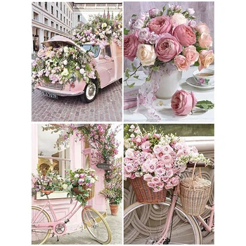 Настенное искусство, холст, Розовая романтическая роза, плакаты и принты с видом на велосипед, декор гостиной в скандинавском стиле