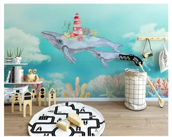 бейбехан Пользовательские классические скандинавские обои индивидуальность креативный акварельный фон кита обои для детской комнаты