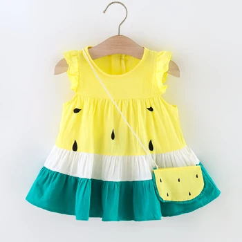Повседневное летнее платье без рукавов в цветном блоке из 2 предметов для маленьких девочек, комплект одежды с сумкой