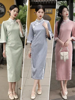 2023 Женское новое осеннее винтажное длинное платье в полоску