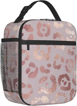 Ланч-бокс с леопардовым покрытием из розового золота, Многоразовая изолированная сумка для ланча, термосумка-холодильник для мальчиков, девочек, женщин, школьных пикников, путешествий, походов