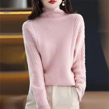 2023 Новый женский зимний свитер с высоким воротом, женские вязаные свитера с длинным рукавом, пуловеры, женский джемпер, трикотажные топы