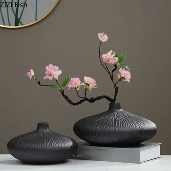 Китайская керамическая ваза Дзен Ручной работы с черной трещиной Цветочная композиция ваза для цветов аксессуары для украшения дома