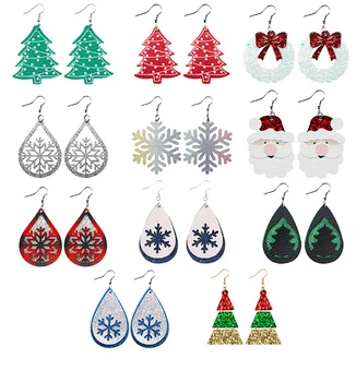 Модные рождественские серьги-гвоздики для женщин, простые висячие серьги-гвоздики из искусственной кожи, Санта-Клаус, Рождественская елка, серьги-звезды с кисточками