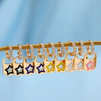 Милые выдолбленные серьги-подвески в виде эмалированной звезды, висячие квадратные бирки с фианитами, трендовые ювелирные изделия Huggies, подарки