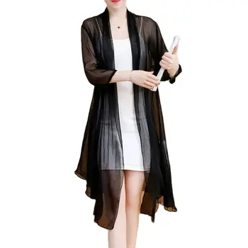 Тонкая шифоновая ветровка 2023, Новая женская летняя верхняя одежда, Кардиган, свободная солнцезащитная шаль, пальто, рубашка с кондиционером, Элегантная