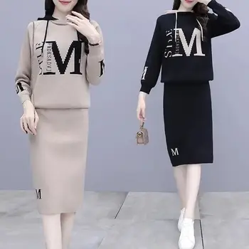 Модный женский комплект из двух частей с топом с длинным рукавом и сексуальной юбкой-карандашом с принтом